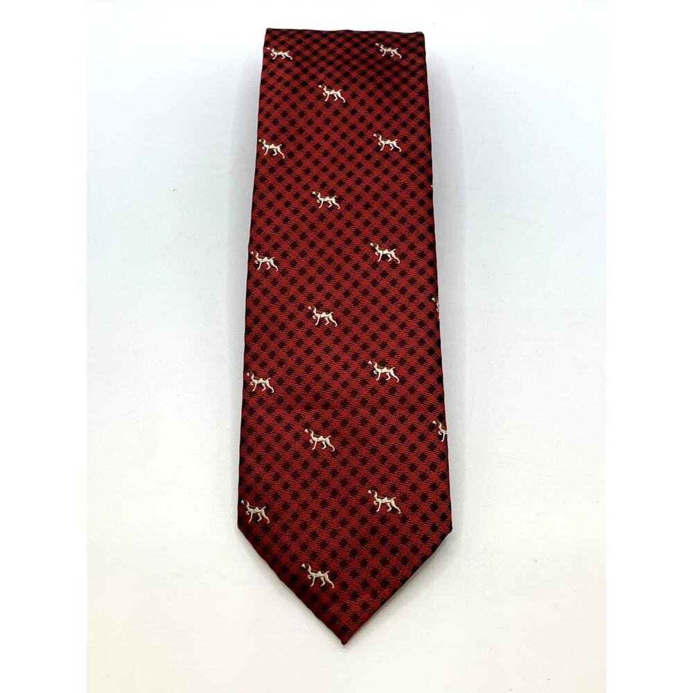 MERONA Men's Red Embroidered Dog Gingham Print Tie
